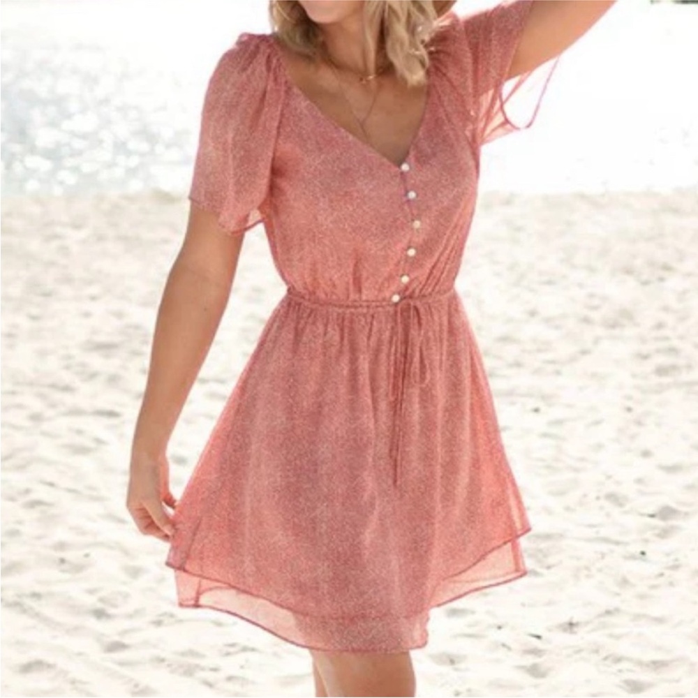 Lovestitch Coral Mini Dress with Button Detail